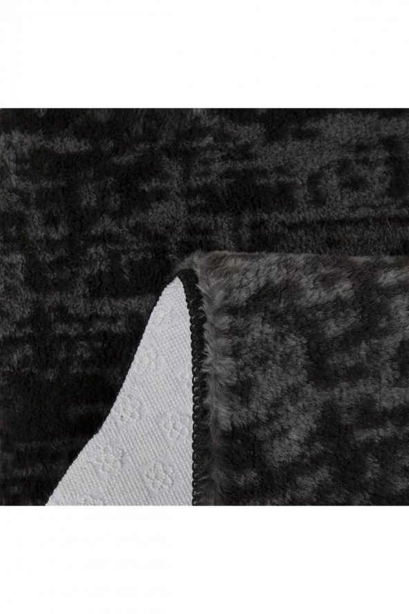 Orkide Home Modern Dekoratif Halı Jel Kaymaz Taban Siyahlı Grili Yatak Odası Seti - 3