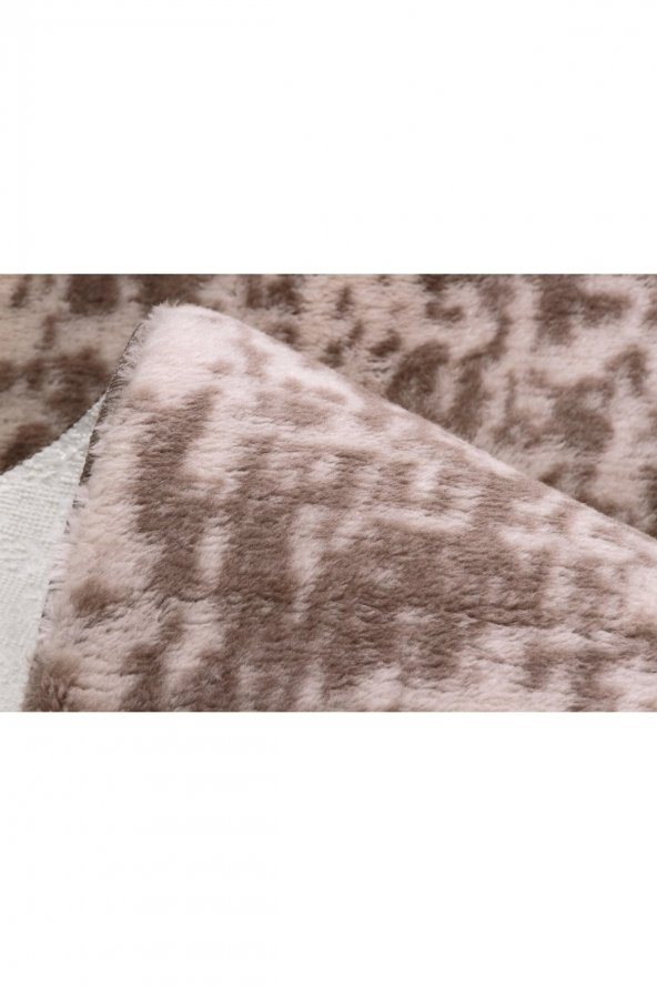 Orkide Home Modern Dekoratif Halı Jel Kaymaz Taban Peluş Puffy Kalp Model Kahverengi  Paspas Takımı - 3