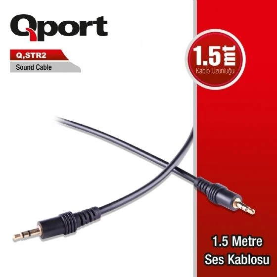 Qport Q-STR2 1,5m 3.5mm stereo erkek ses kablosu ürün görseli 1