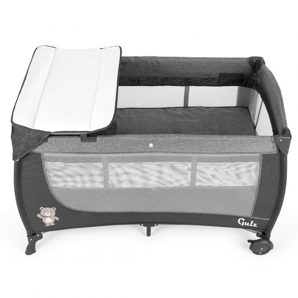 Gulz Elite Dönenceli Sallanır Oyun Parkı Bebek Beşik 70x120 Cm + Viscotech Yatak Dark Gray - 4