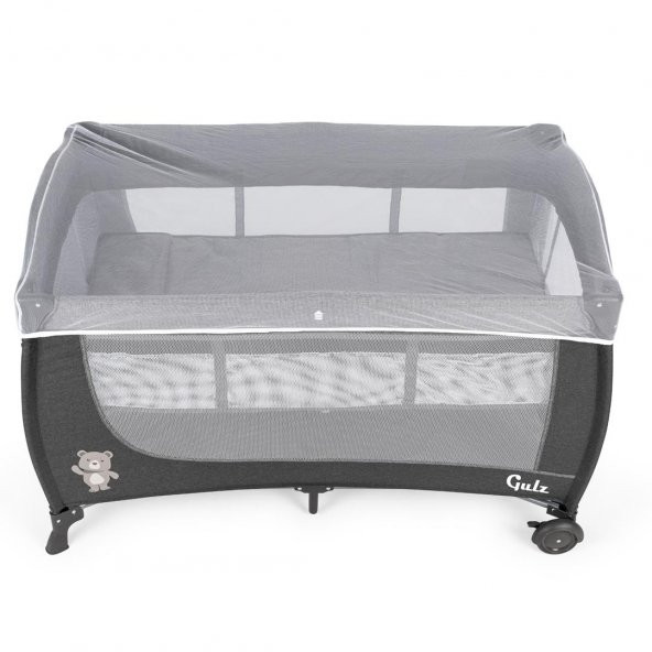Gulz Elite Dönenceli Sallanır Oyun Parkı Bebek Beşik 70x120 Cm + Viscotech Yatak  Dark Gray - 5