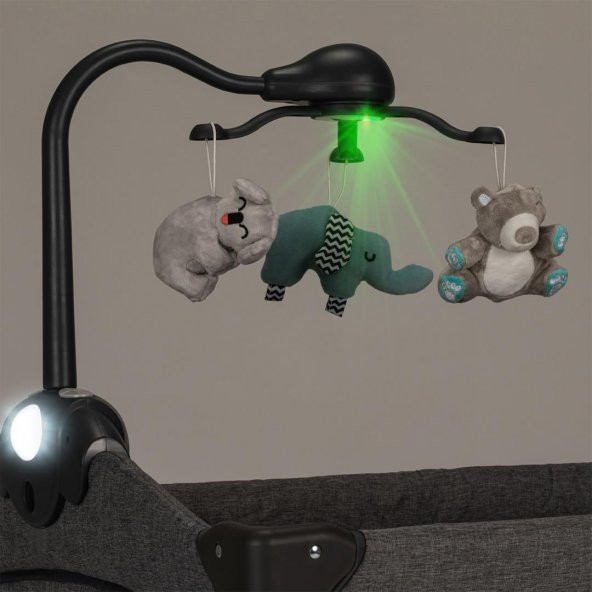 Gulz Elite Dönenceli Sallanır Oyun Parkı Bebek Beşik 70x120 Cm + Viscotech Yatak Dark Gray - 10