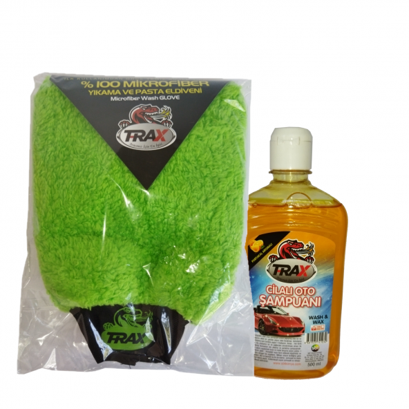 TRAX Araba mikrofiber  Havlu Yıkama Eldiveni + TRAX Oto Cilalı Araç Şampuanı 500 Ml