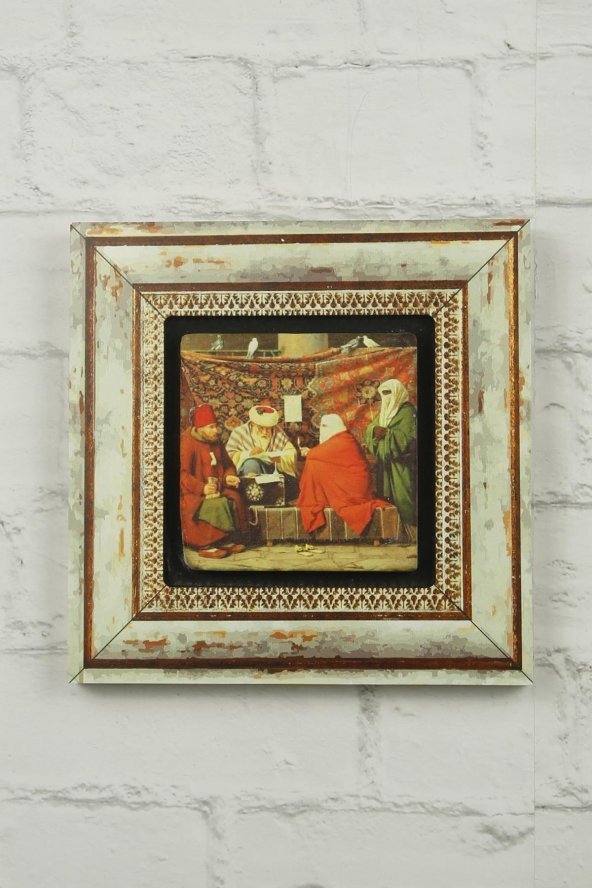Osmanlı Temalı Eskitme Ahşap Çerçeveli Limra Taş Tablo Dekorat