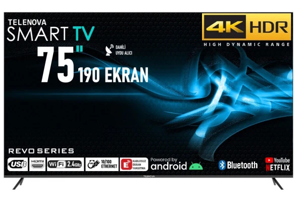 Telenova 75FS1304 75" 190 Ekran 4K UHD Android Smart LED TV