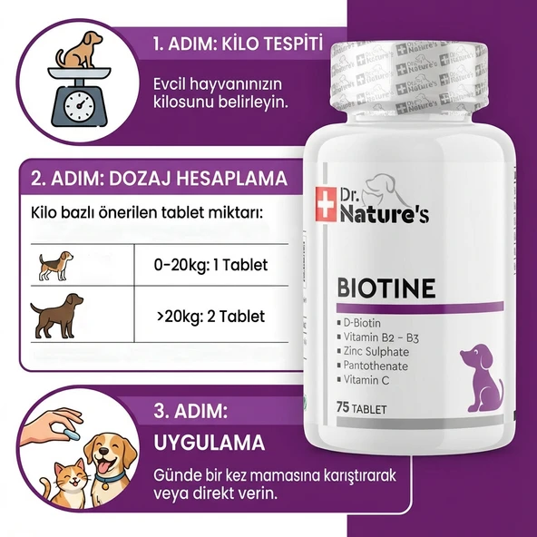 Köpekler İçin Biotin – Deri ve Tüy Sağlığı Vitamini, Tüy Dökülmesine Karşı Destek (75 Tablet) - Resim 2