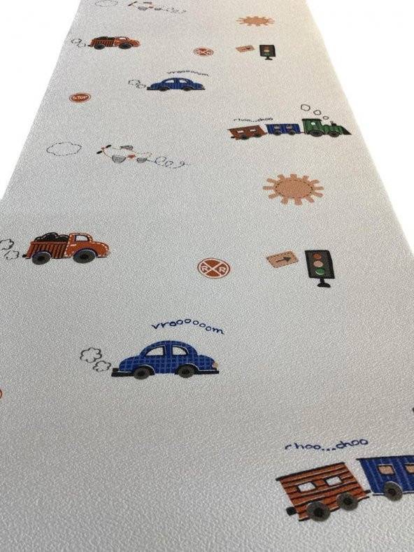 Renkli Duvarlar 50x280 Cm (1,4m2) Trafik Temalı Kendinden Yapışkanlı Duvar Kağıdı Esnek Silinebilir Çocuk Odası - 4