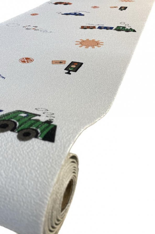 Renkli Duvarlar 50x280 Cm (1,4m2) Trafik Temalı Kendinden Yapışkanlı Duvar Kağıdı Esnek Silinebilir Çocuk Odası - 3