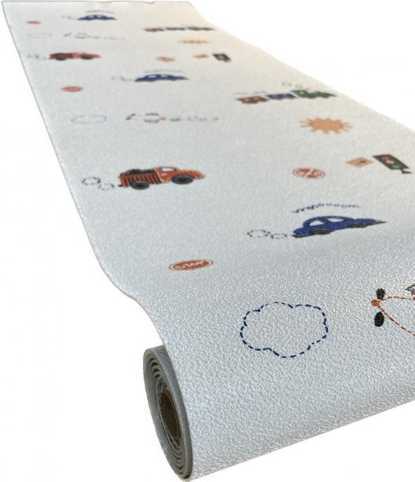 Renkli Duvarlar 50x280 Cm (1,4m2) Trafik Temalı Kendinden Yapışkanlı Duvar Kağıdı Esnek Silinebilir Çocuk Odası - 4