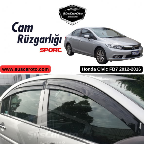 Honda Civic FB7 2012-2016 Uyumlu Mugen Cam Rüzgarlığı Seti Piano Black 4lü İthal ürün görseli