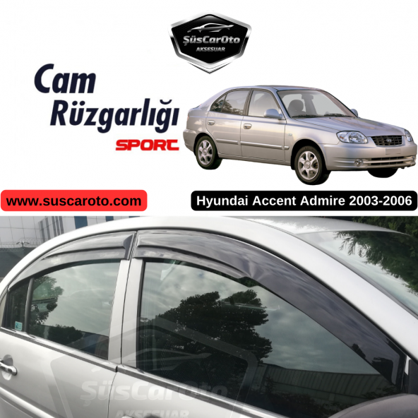 Hyundai Accent Admire 2003-2006 Uyumlu Mugen Cam Rüzgarlığı Seti Piano Black 4lü İthal