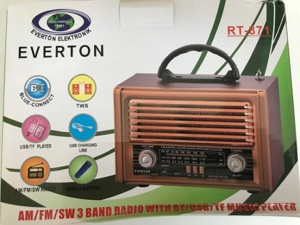 Everton Rt-871Bt Bluetooth Fm-Usb-Tf Card- Şarjlı Nostaljik Radyo - 2