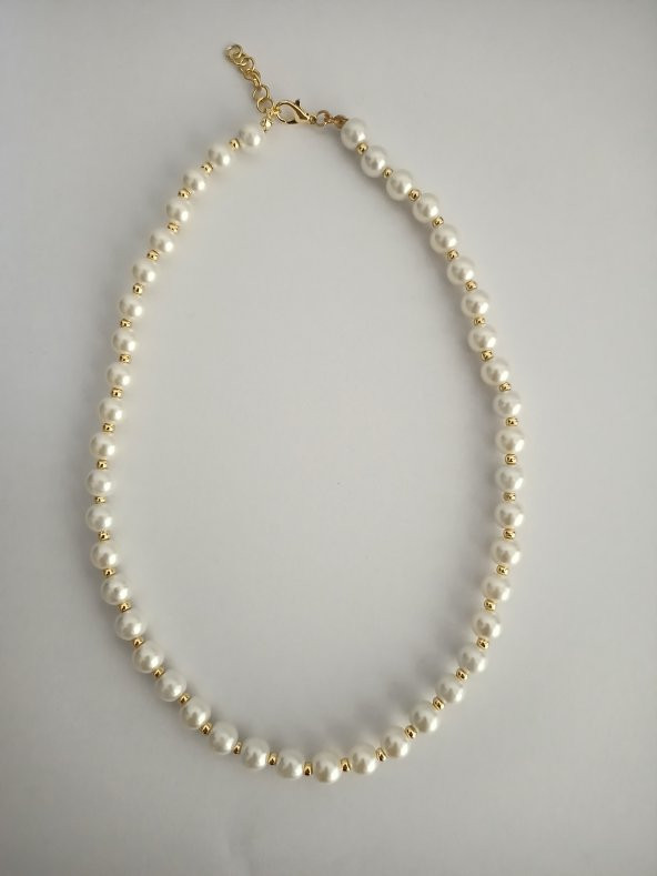 Özel Tasarım Kaplamalı İnci ve Gol Renkli Küçük Toplu Kadın Kolye