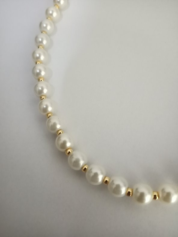 Özel Tasarım Kaplamalı İnci ve Gol Renkli Küçük Toplu Kadın Kolye - 3