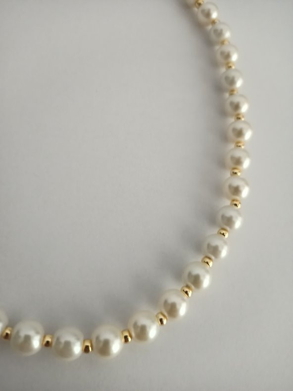 Özel Tasarım Kaplamalı İnci ve Gol Renkli Küçük Toplu Kadın Kolye - 4