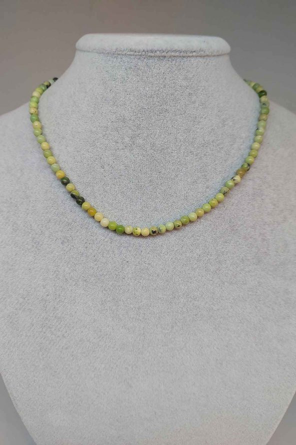 Krizopras Taşı 4mm 1000 Ayar Gümüş İpli Kolye (Klipsli) ürün görseli 1