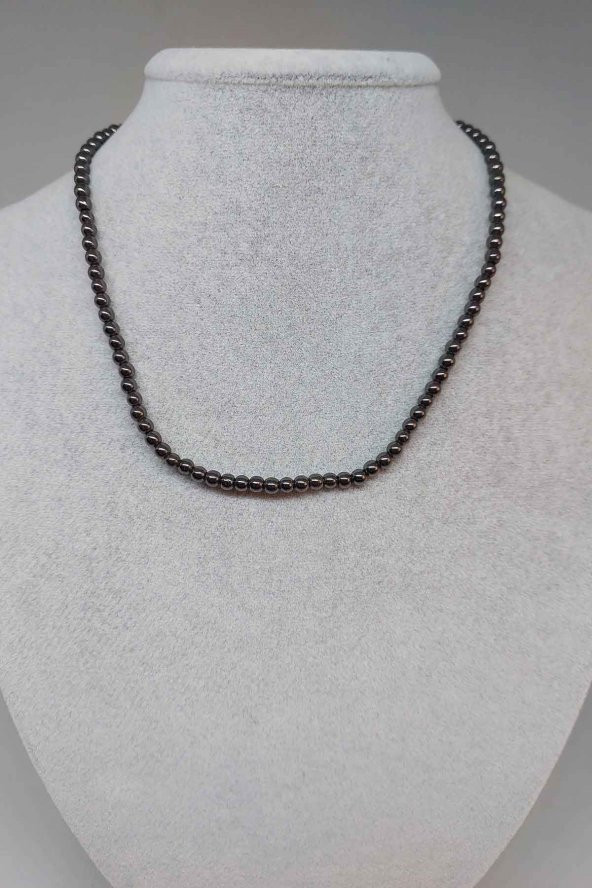 Hematit Taşı 4mm 1000 Ayar Gümüş İpli Kolye (Klipsli) ürün görseli