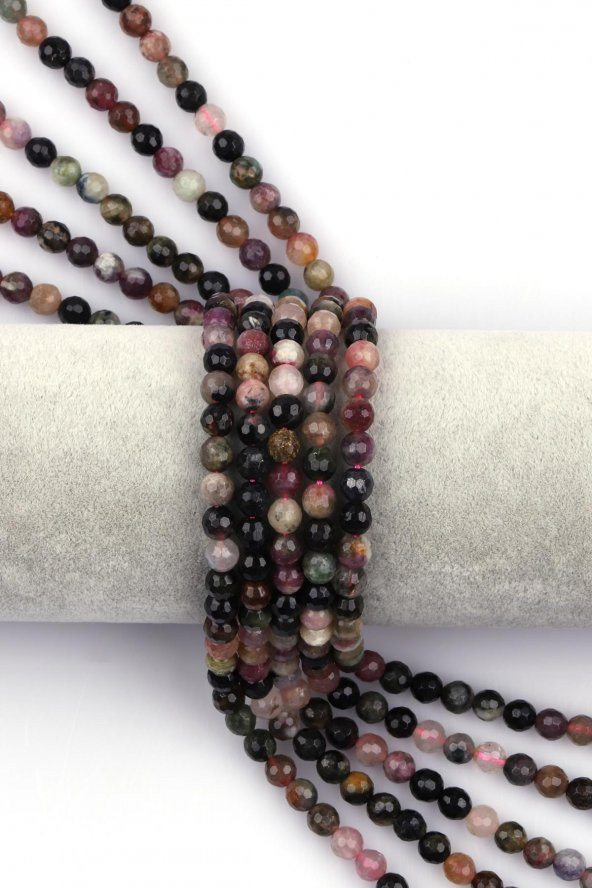 Turmalin Doğal Taş Dizi 6 mm Fasetli Küre Kesim