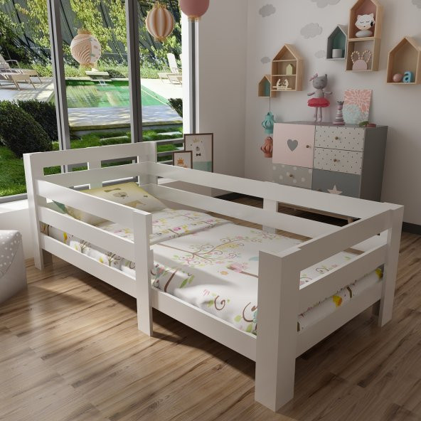 DEKORMİA Montessori Karyola X3008-  90X200 Yatak Uyumlu PARLAK BEYAZ