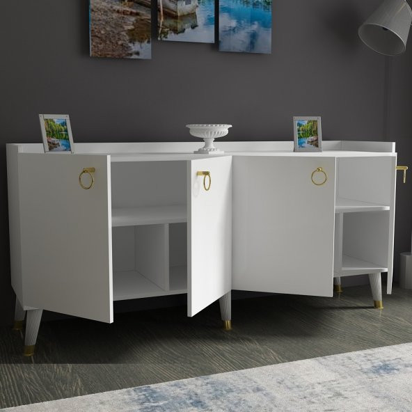 DEKORMİA LİNDA GOLD KONSOL 180 CM PARLAK BEYAZ - 2