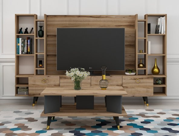 DEKORMİA GOLD ORTA SEHPA ÇIRAĞAN ANTRASİT  90 CM - Resim 3