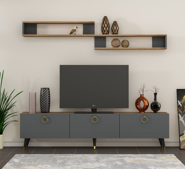 NEWLİNE NEW RAİNBOW TV ÜNİTESİ ÇIRAĞAN  - ANTRASİT 180 CM ürün görseli 1