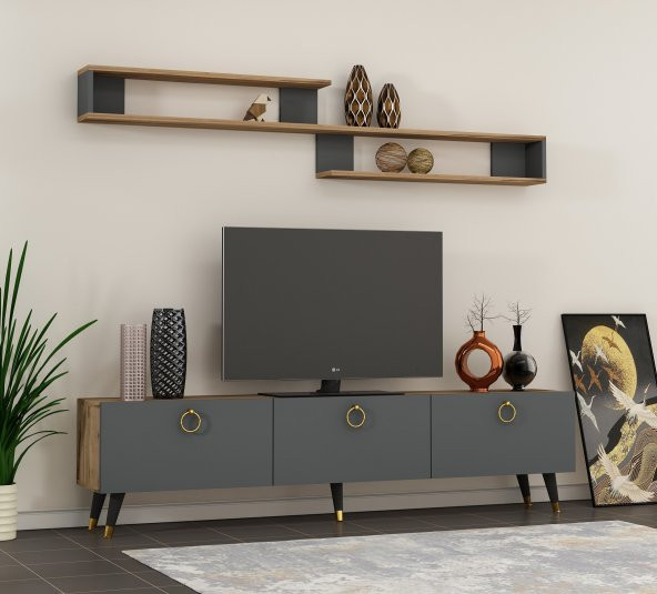 NEWLİNE NEW RAİNBOW TV ÜNİTESİ ÇIRAĞAN  - ANTRASİT 180 CM - Resim 2