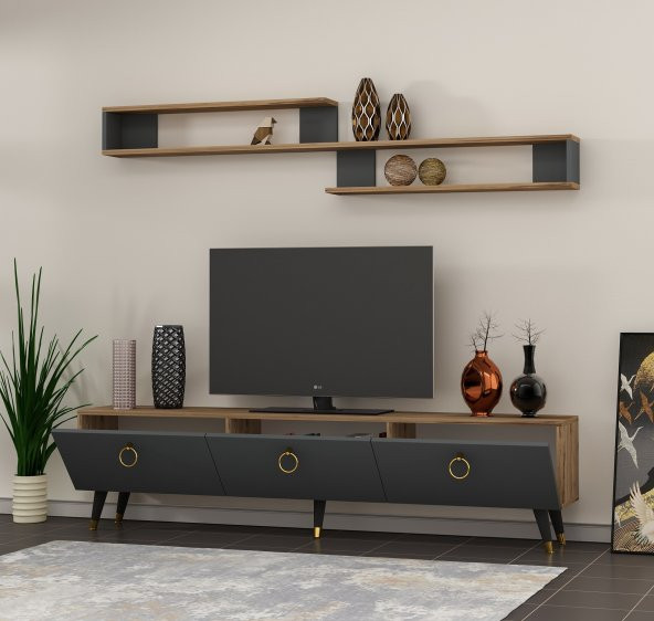 NEWLİNE NEW RAİNBOW TV ÜNİTESİ ÇIRAĞAN  - ANTRASİT 180 CM - Resim 3