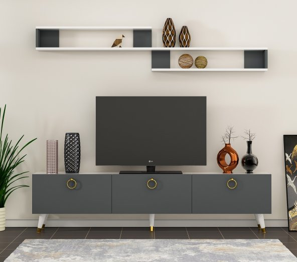 DEKORMİA LAYN TV ÜNİTESİ BEYAZ ANTRASİT 150 CM ürün görseli 1