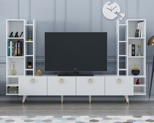 DEKORMİA MAX GOLD TV ÜNİTESİ PARLAK BEYAZ 223 CM