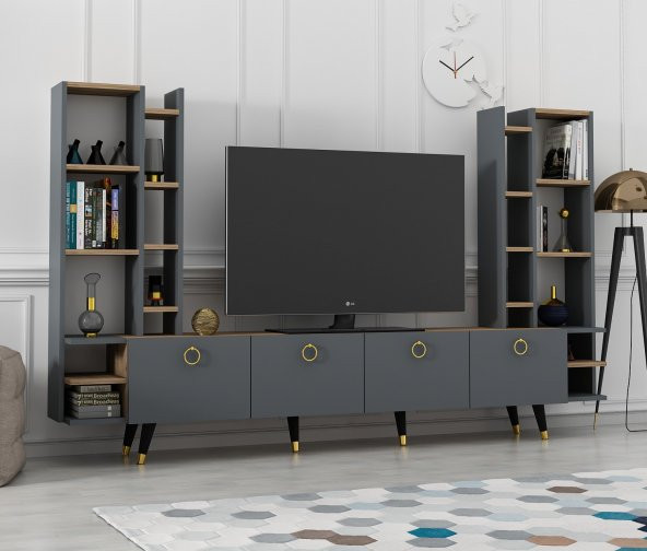 DEKORMİA MAX GOLD TV ÜNİTESİ ÇIRAĞAN-ANTRASİT 223 CM - 3