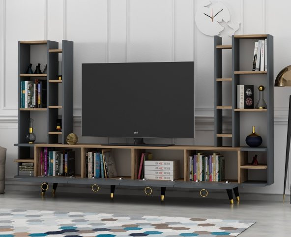 DEKORMİA MAX GOLD TV ÜNİTESİ ÇIRAĞAN-ANTRASİT 223 CM - 4