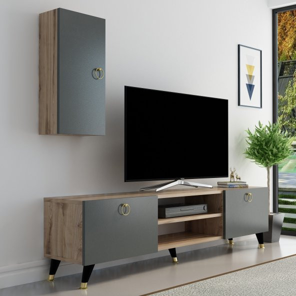 DEKORMİA MOON GOLD TV ÜNİTESİ ÇIRAĞAN ANTRASİT 180 CM