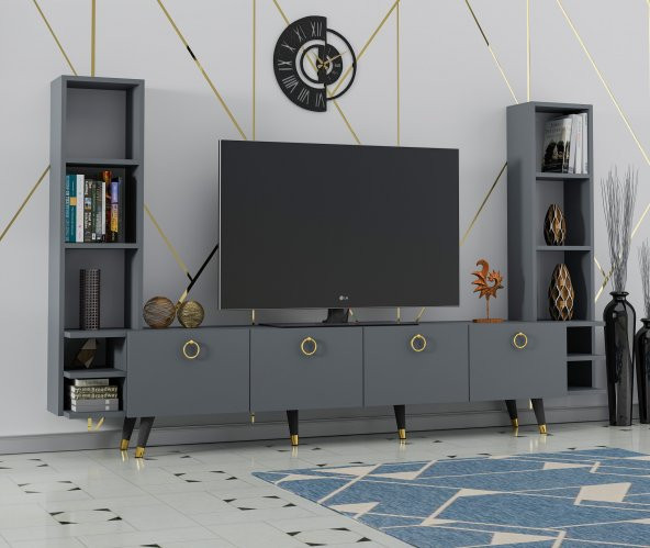 Dekormia Gold Edda Tv Ünitesi Antrasit 223 cm
