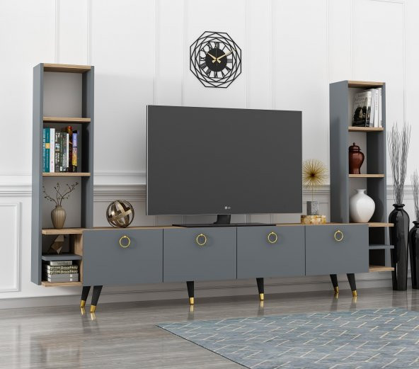 Dekormia Gold Edda Tv Ünitesi Çırağan - Antrasit 223 cm - Resim 2