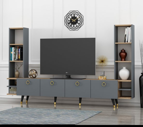 Dekormia Gold Edda Tv Ünitesi Çırağan - Antrasit 223 cm - Resim 3