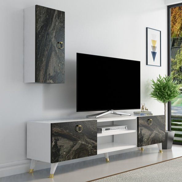 DEKORMİA MOON GOLD TV ÜNİTESİ BEYAZ MERMER 180 CM