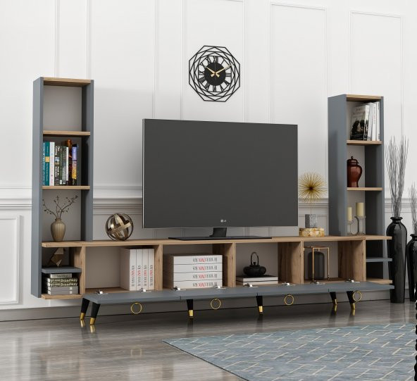 Dekormia Gold Edda Tv Ünitesi Çırağan - Antrasit 223 cm - Resim 4