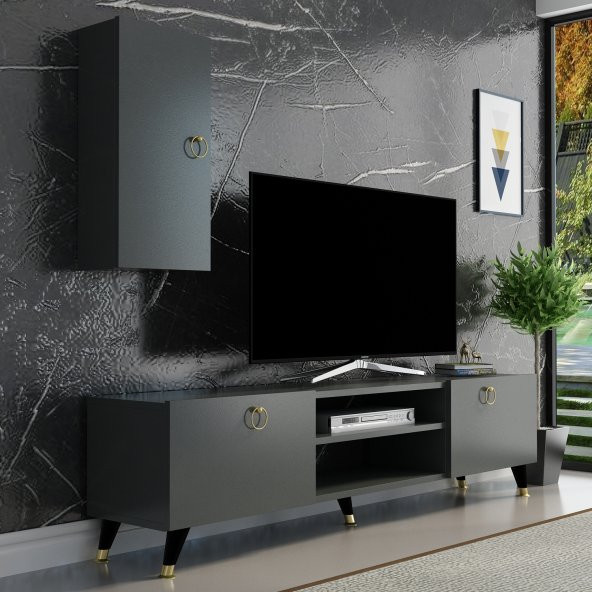 DEKORMİA MOON GOLD TV ÜNİTESİ ANTRASİT 180 CM