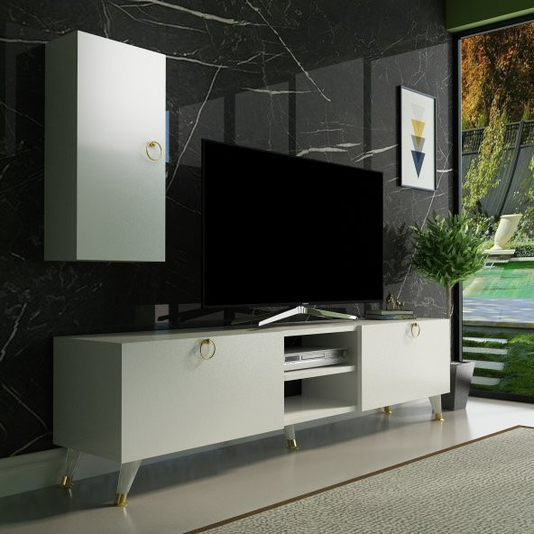 DEKORMİA MOON GOLD TV ÜNİTESİ 180 CM PARLAK BEYAZ