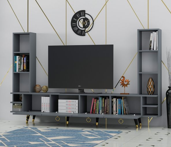 Dekormia Gold Edda Tv Ünitesi Antrasit 223 cm - 2