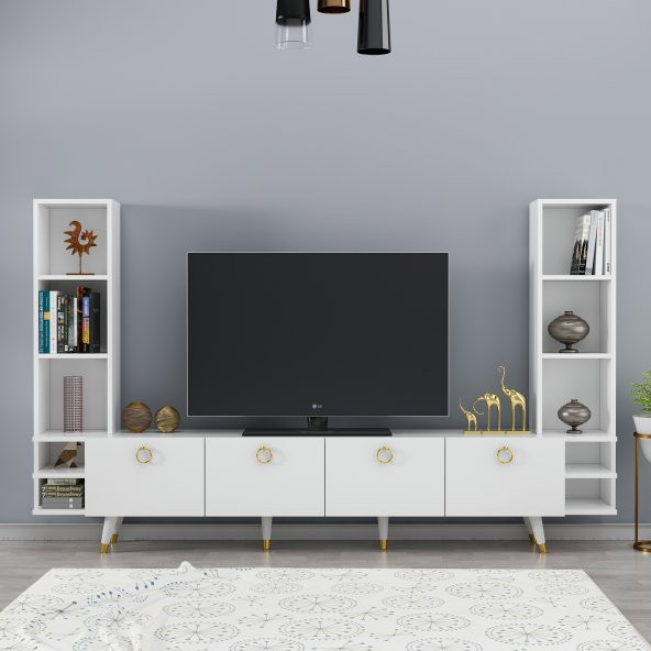 DEKORMİA GOLD EDDA TV ÜNİTESİ PARLAK BEYAZ 223 CM