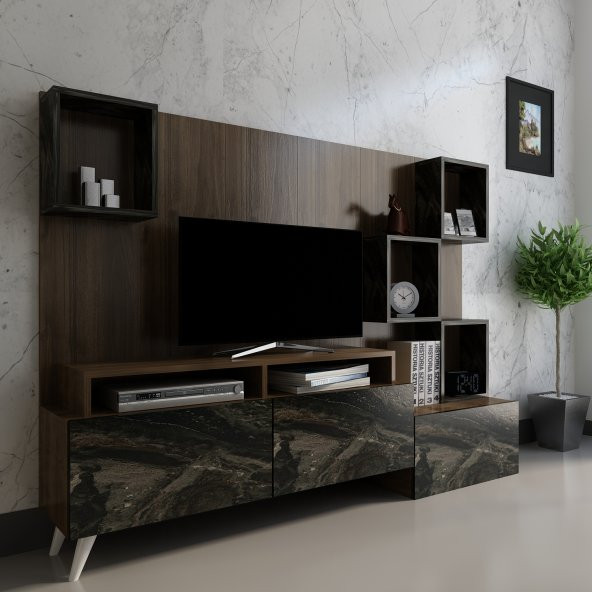 DEKORMİA  LAV TV ÜNİTESİ CEVİZ VE MERMER 180 CM