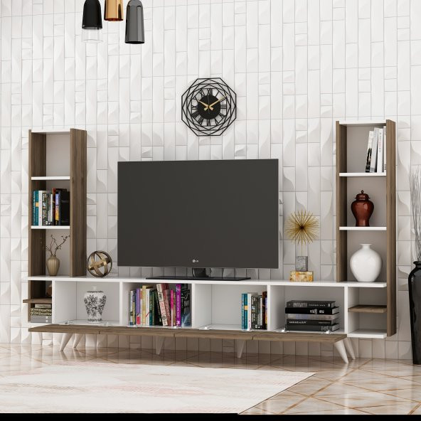 DEKORMİA PASSİON TV ÜNİTESİ BEYAZ CEVİZ 223 CM - Resim 2