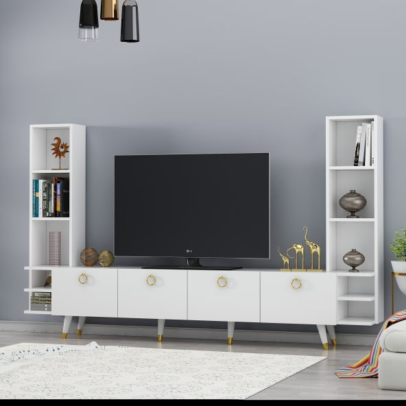 DEKORMİA GOLD EDDA TV ÜNİTESİ PARLAK BEYAZ 223 CM - Resim 2