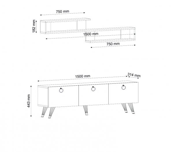 DEKORMİA LAYN TV ÜNİTESİ ANTRASİT 150 CM - Resim 4