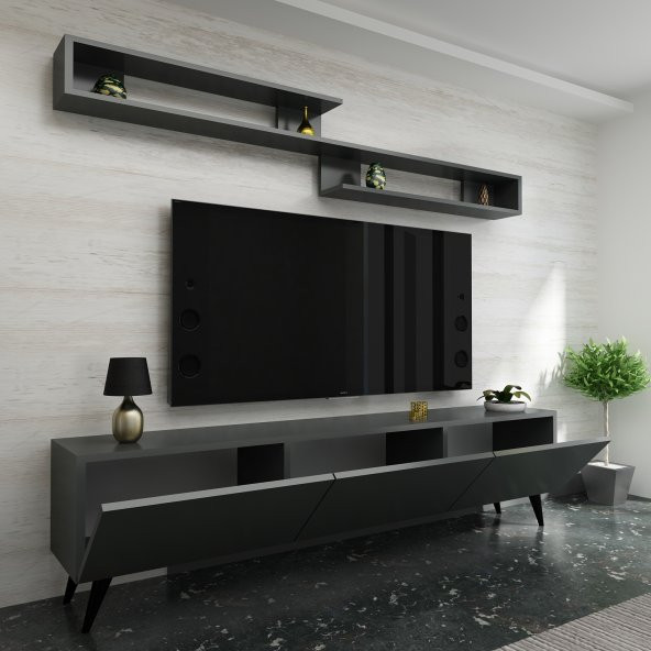 DEKORMİA WORLD TV ÜNİTESİ 180 CM KOYU GRİ - Resim 2