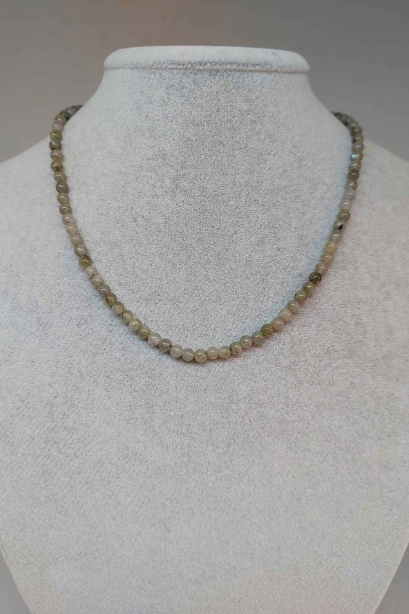 Labradorit Taşı Açık Renk 4mm 1000 Ayar Gümüş İpli Kolye (Klipsli) ürün görseli 1