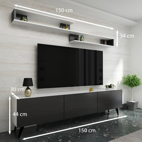 İdeal Tv Ünitesi X2032 Beyaz TR Antrasit - Resim 3