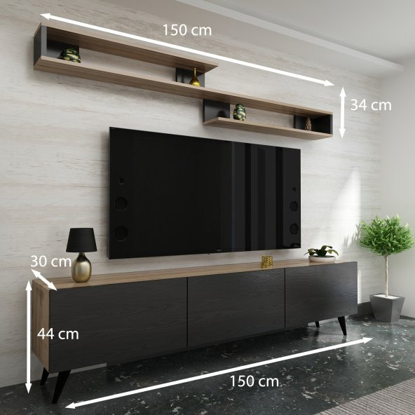 İdeal Tv Ünitesi X2032 Çırağan  Antrasit 150 cm - Resim 3